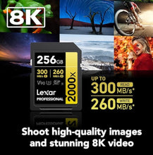 Load image into Gallery viewer, Lexar Professional 2000x SDXC Memory Card, UHS-II, C10, U3, V90, 8K Video and Full HD , Up to 300MB/s Read, 260MB/s Write