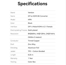 Load image into Gallery viewer, Vention Cotton Braided DP Male to HDMI™ Female 8K Converter 0.25M Black Zinc Alloy Type
