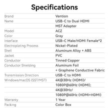 Load image into Gallery viewer, Vention USB-C to Dual HDMI™ MST Adapter

