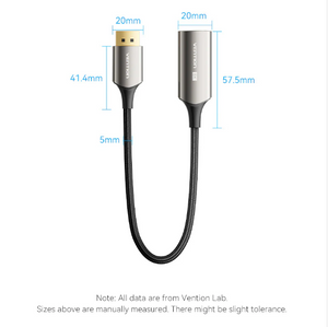 Vention Cotton Braided DP Male to HDMI™ Female 8K Converter 0.25M Black Zinc Alloy Type