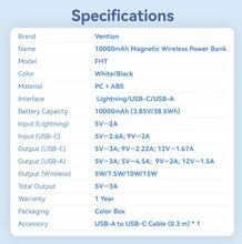 Load image into Gallery viewer, Vention 10000mAh Magnetic Wireless Power Bank 22.5W
