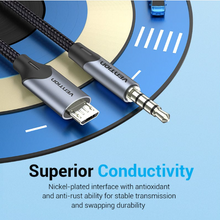 Load image into Gallery viewer, Vention Micro USB to 3.5mm Audio Cable for Hi-Fi Sound Card Microphone Karaoke 3.5 Jack Adapter for Samsung Xiaomi Android Phone
