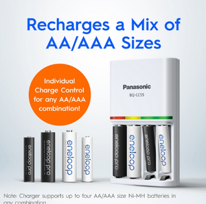 Panasonic Eneloop (K-KJ55MC40T2) Smart & Quick Battery Charger + 4pcs AA Battery