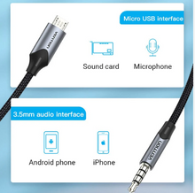 Load image into Gallery viewer, Vention Micro USB to 3.5mm Audio Cable for Hi-Fi Sound Card Microphone Karaoke 3.5 Jack Adapter for Samsung Xiaomi Android Phone
