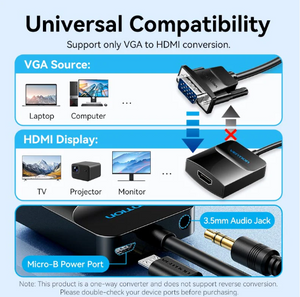 Vention VGA to HDMI™ Converter with Female Micro USB and Audio Port